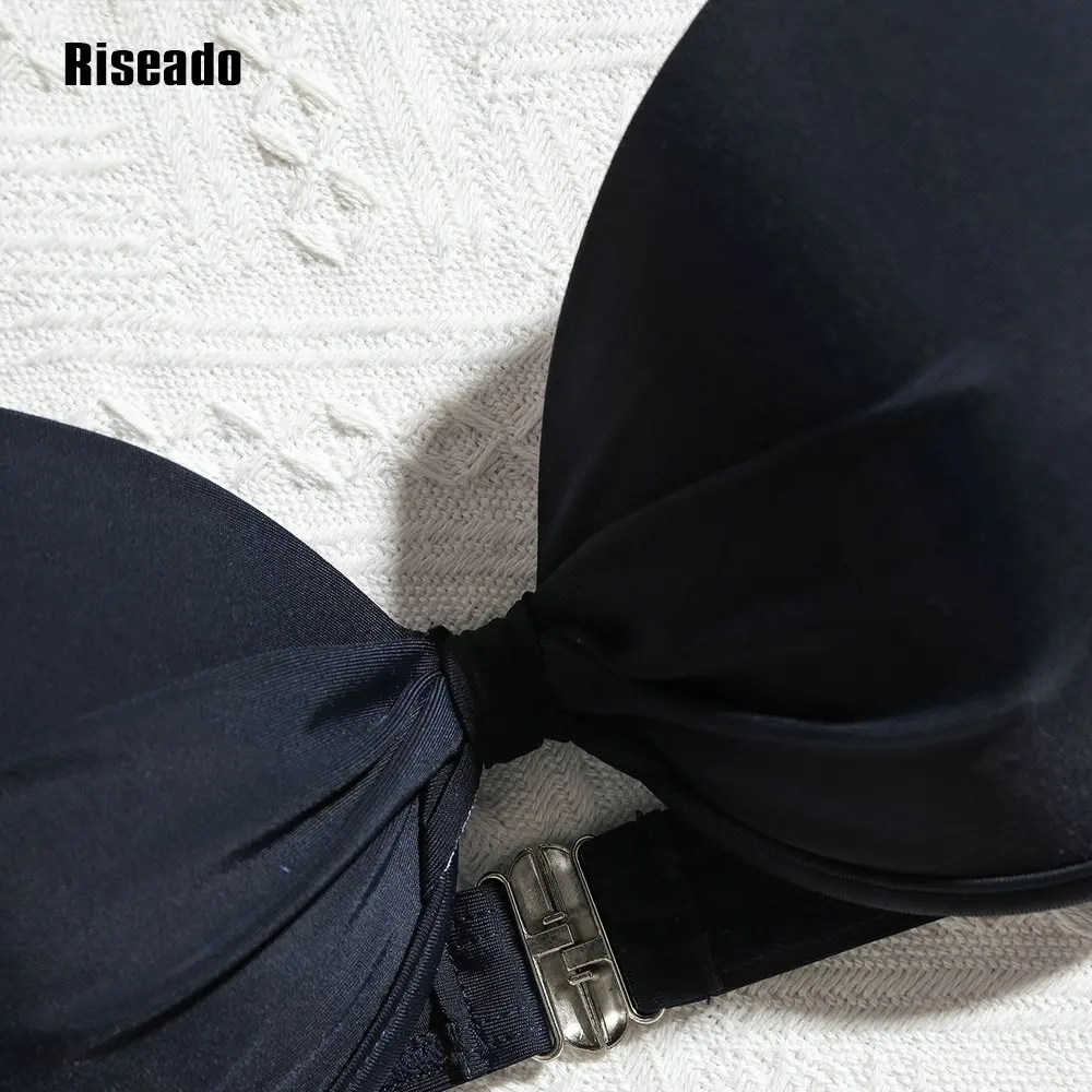 Riseado Sexy Push Up Plunge One Piece Swimsuit Cut Out Brazilian Bathing Suit Underwire Bra Separate Top Black Monokini one piece swimsuit