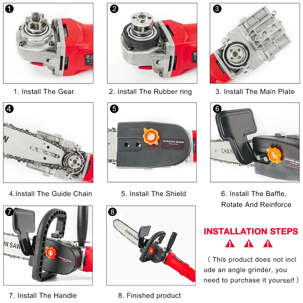 12-inch Electric Chain Saw Converter Bracket DIY Kit For 100/115/125/150/180mm Angle Grinder, M10-M14-M16 Home Woodworking Tools 6