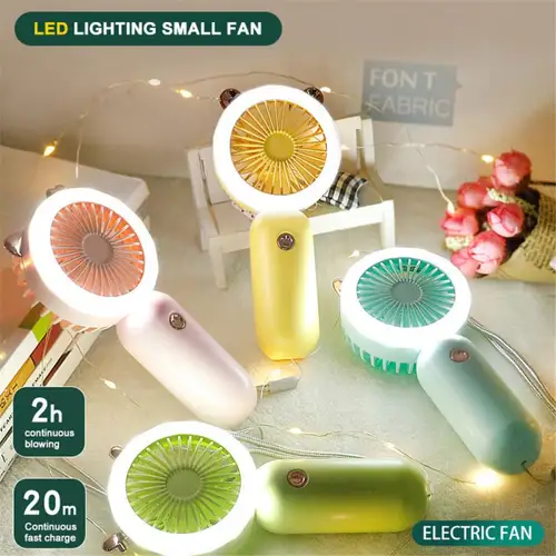 휴대용 Usb 충전식 미니 선풍기, 여행 및 쇼핑 핸드 팬, 강한 바람 포켓 에어 쿨러, LED 야간 조명 포함, 1 개 2