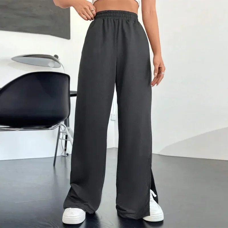 2024 Autumn/Winter Women's Fashion Casual Sports Pants Elastic Waist Wide Leg Straight Leg Guard Pants Korean Clothes YSQ53
