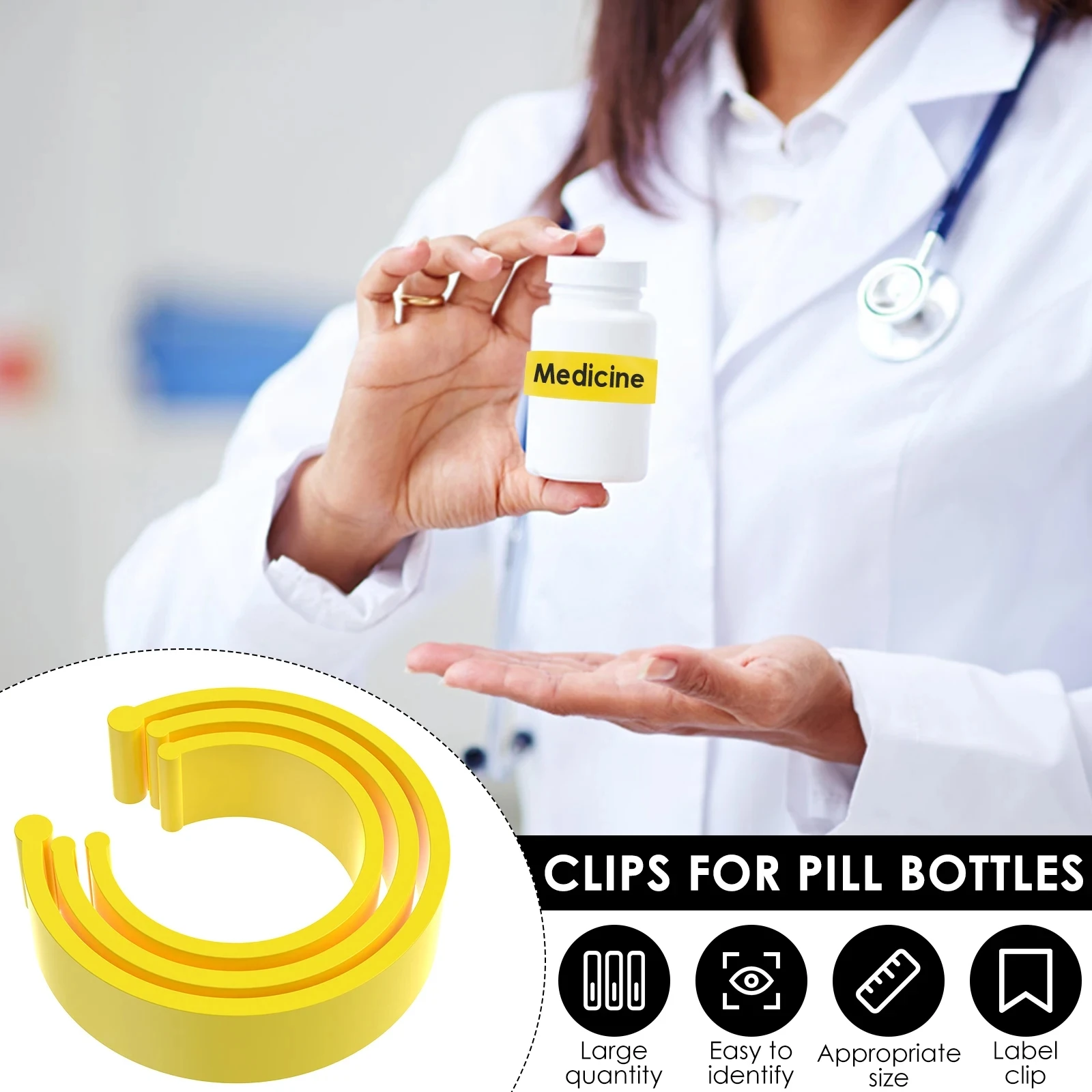 Medicine Bottle Clips for Easy Medication Identification Portable Pill Bottle Clip with Marker Labels Pen, Perfect for Daily Use