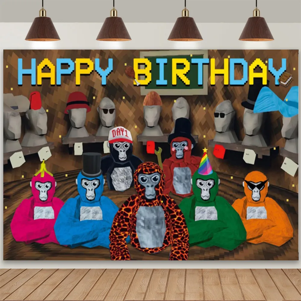 Gorilla Tag Thema Kinder Geburtstag Party Dekor Einweggeschirr Tier Gorilla Teller Servietten Babyparty Banner Hintergrund Geschenke – Detail 24