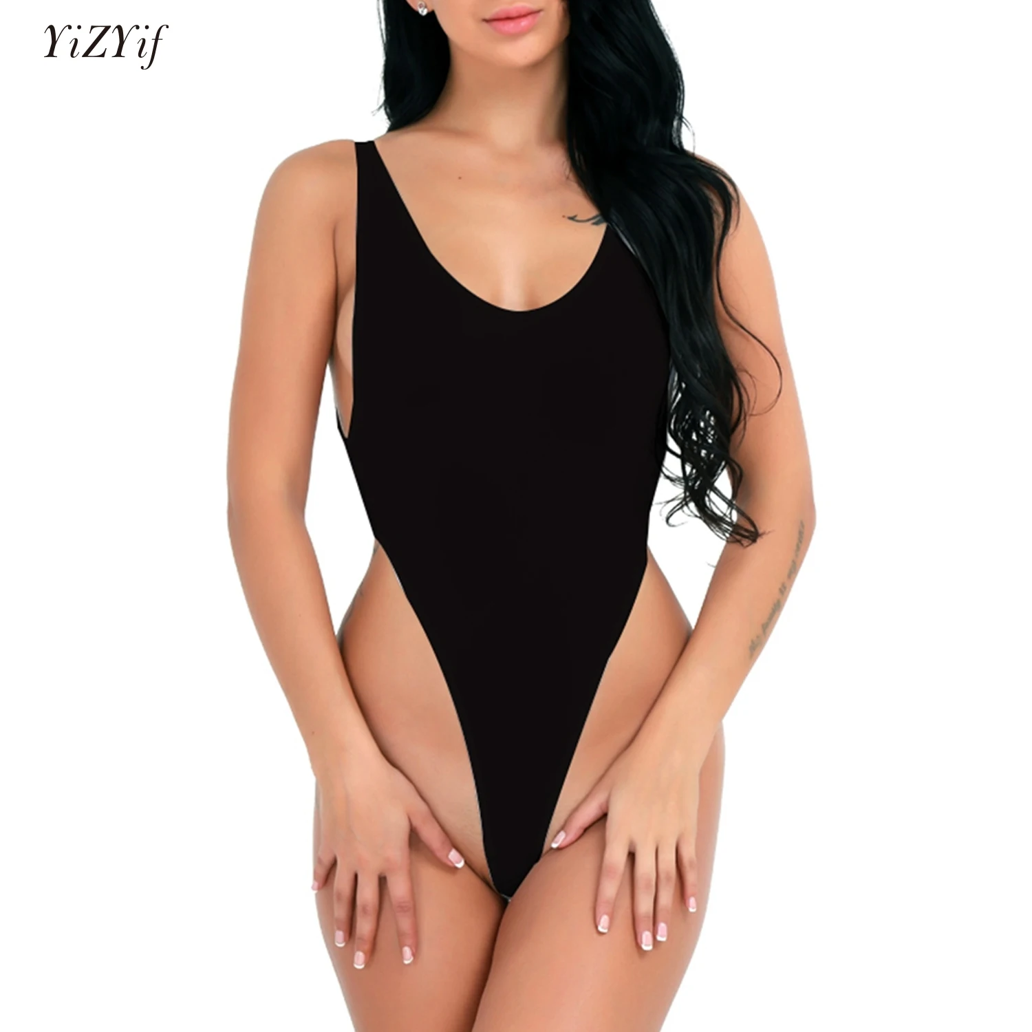 

Sexy Women Lingerie Bodysuit High Cut Backless See-through Thong Fry Bag Sleeveless Bodycon Leotard Backless Wetlook Clubwear