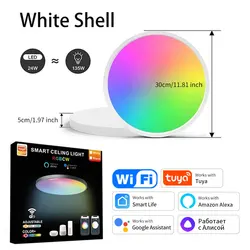 Smart WiFi RGB Ceiling Light - 24W Circular Ambient Lamp with App Control (White)