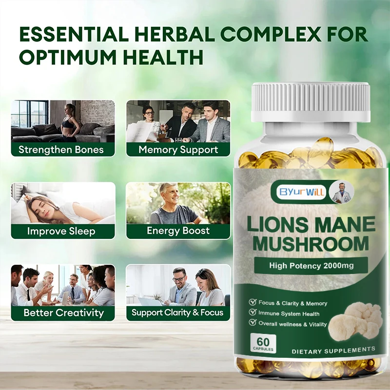 Lion's Mane Capsules Promotes Mental Clarity Focus Memory Mushroom Supplement Original Flavor Non-GMO