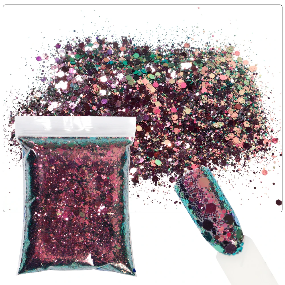 50g/Bag 3D Holographic Chameleon Nail Art Glitter Mixed Hexagon Shiny Nail Glitter Craft Sequins DIY Manicure Sparkly Flakes nail glitter,nail flakes