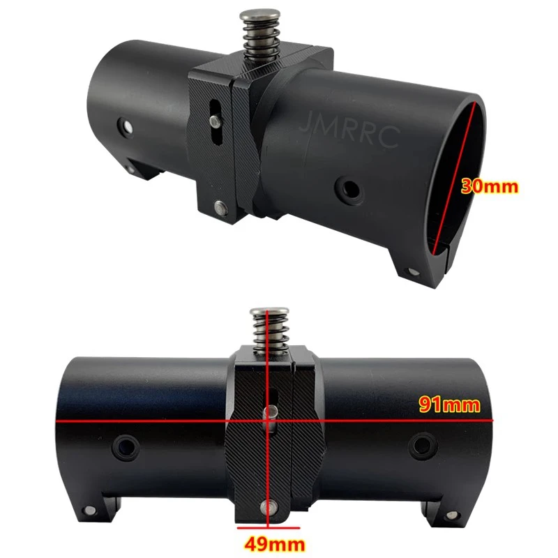 Support pliant JMRRC en aluminium 6061 pour bras drone 30mm, vue éclatée avec les composants.