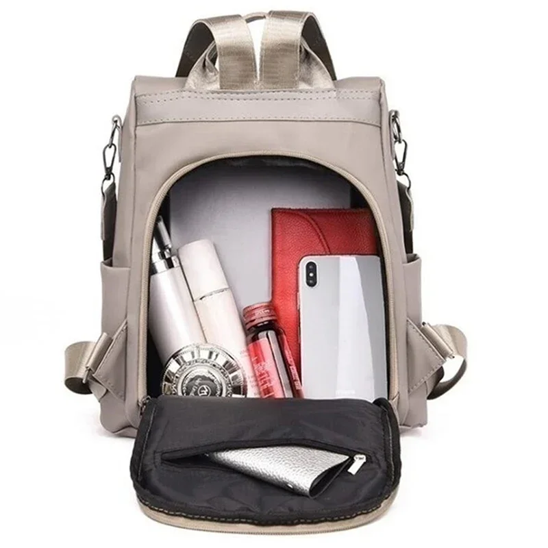 New Fashion Nylon Solid Color Lightweight Waterproof Large Capacity Detachable Shoulder Strap Multi Functional Women's Backpack 3
