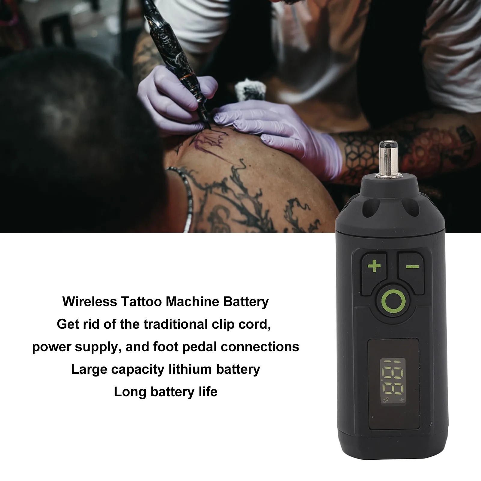 Tattoo Power Supply Tattoo Battery Pack Black Tattoo Machine Battery Wireless Tattoo Machine Battery Type C Alloy Digital LCD Power Supply for Beauty Salon