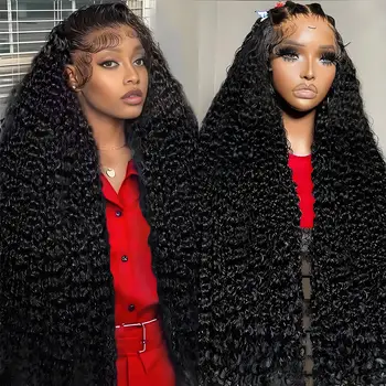 40 44 Inch Deep Wave Lace Front Wig 13x4 13x6 Lace Front Wigs Human Hair 250 Density Transparent Water Wave Curly Lace Front Wig 1