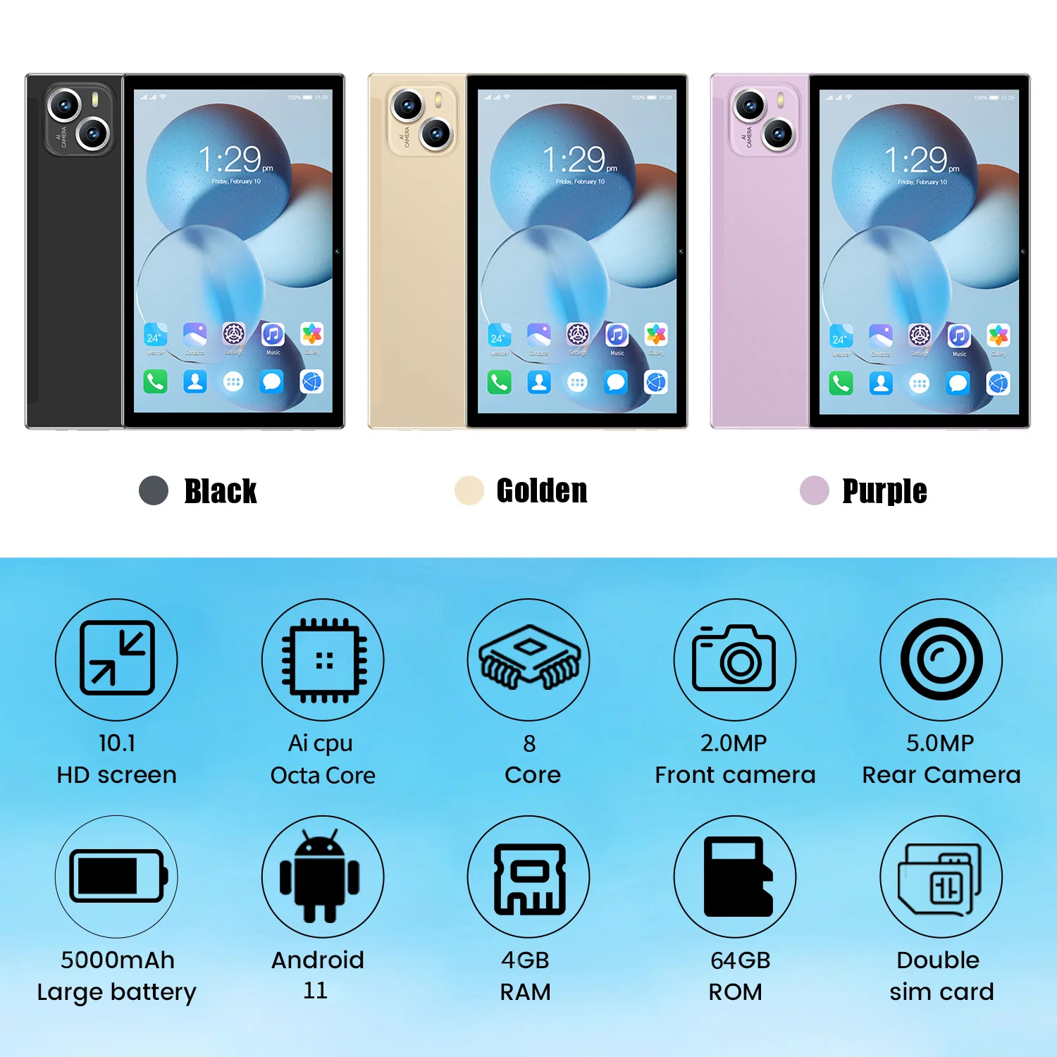 2025 Global Version Original BDF Pad Tablet 10.1 inch HD Android 11, 4GB+64GB, 5000mAh ,3G Dual SIM WiFi Tablet PC 2