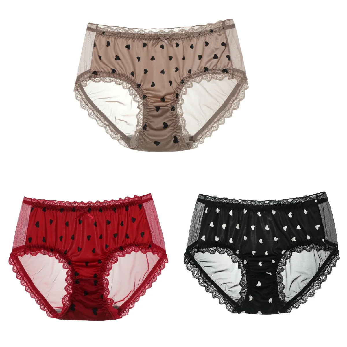 

3PCS/Lot Women Underwears Plus Size 5XL Bow Cool Ice Silk Soft Breathable Print Intimates Sexy Panties Sets Lady's Underpants