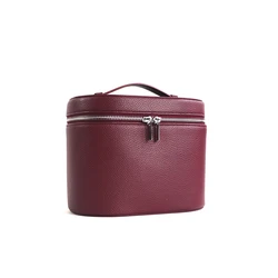 Spacious PU Leather Cosmetic Case with Personalized Monogramming (Burgundy)