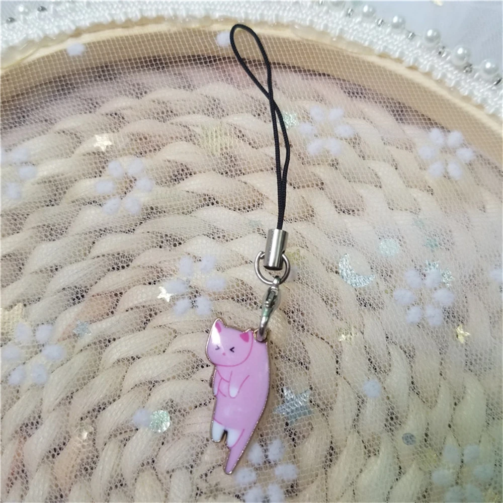 귀여운 새끼 고양이 끈 장식 고양이 펜던트 키체인, 휴대폰 케이스 스트랩, 걸이줄, 열쇠고리, 오토바이 키, 자동차 액세서리