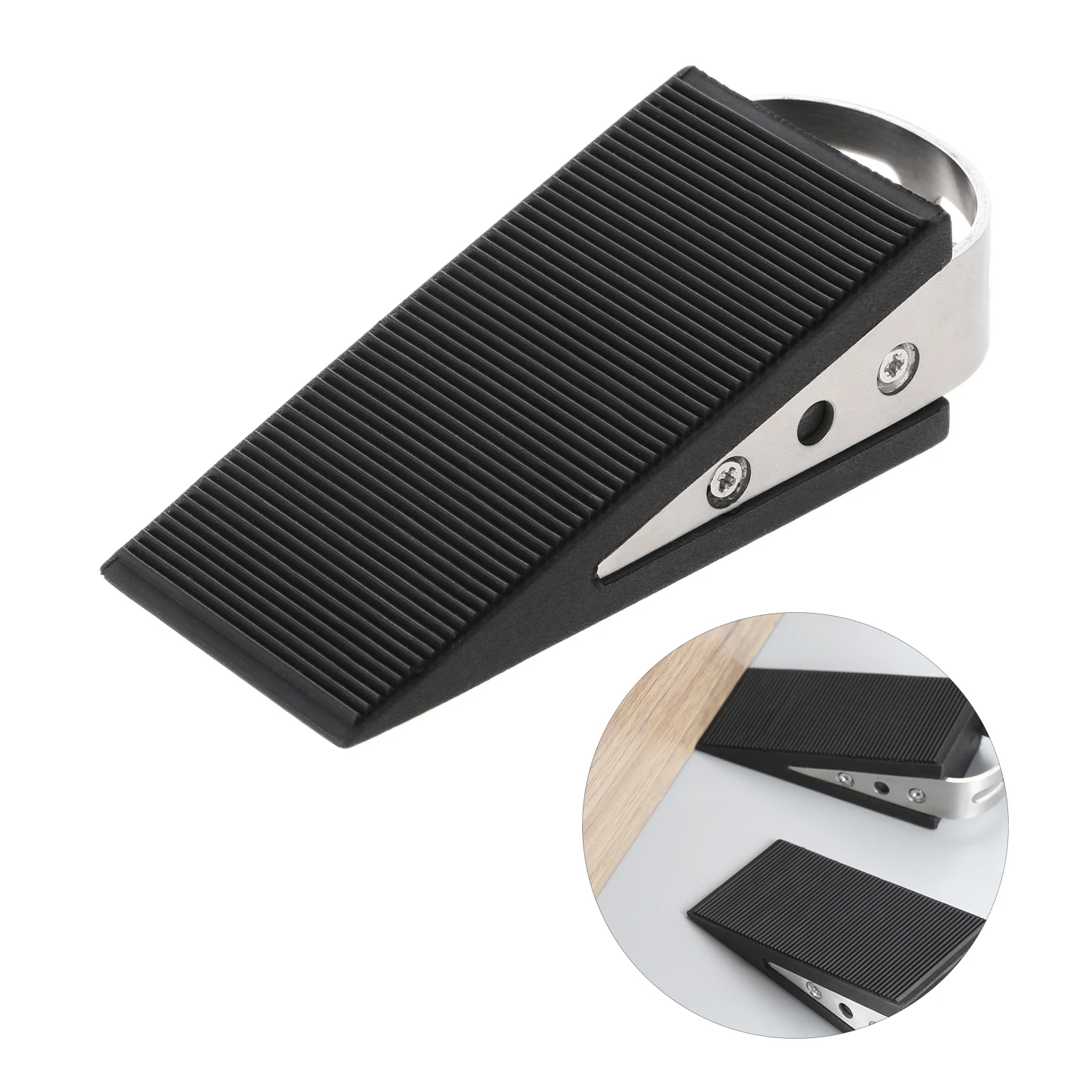 펀치 없는 도어 버퍼 알람, 아기 안전 바닥 게이트 도어 스토퍼, 홈 도어 웨지 모양의 스테인레스 스틸 고무 블랙 도어 스톱