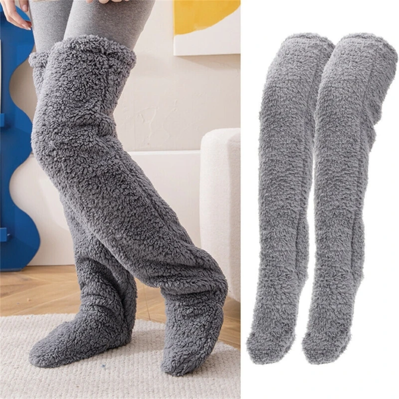 

Women Men Leg Warmers Over The Knee High Fuzzy Socks Winter Home Sleeping Socks