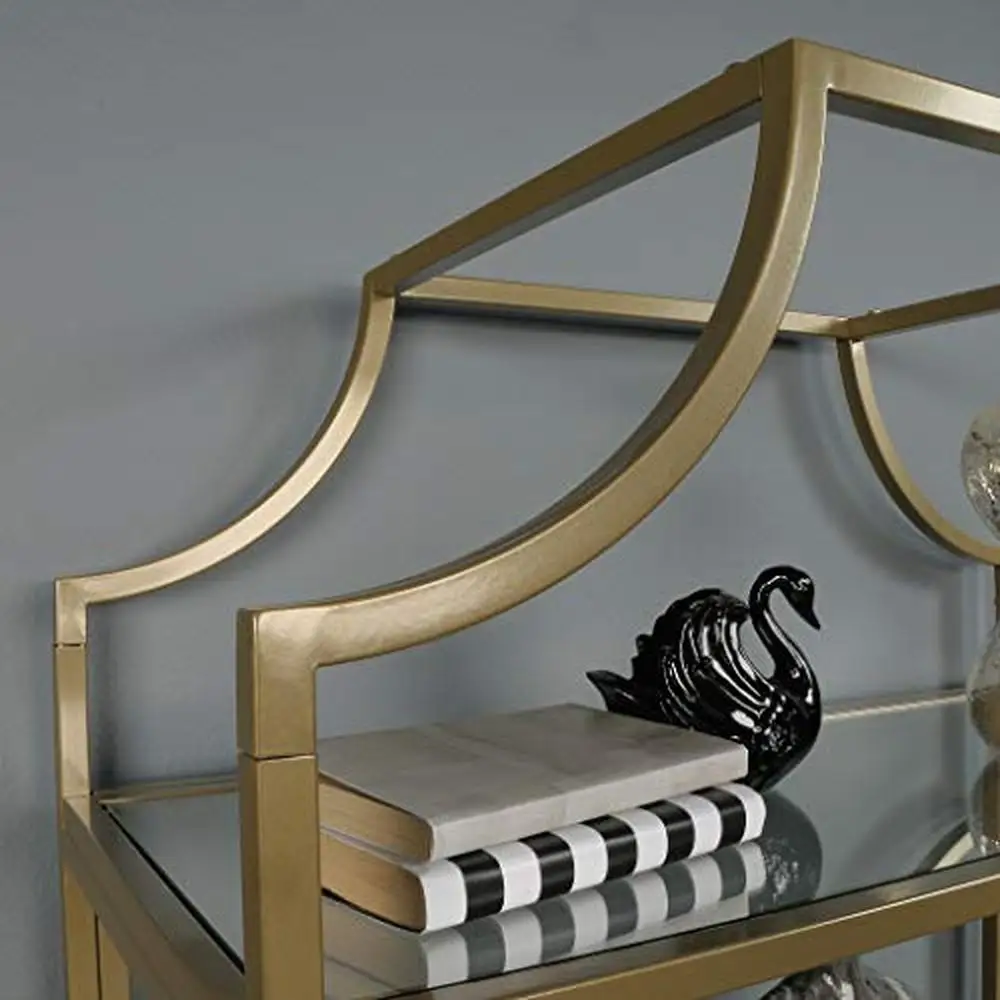 Gold Satin Finish Metal Bookshelf 5 Tier Glass Shelving Unit Office Kitchen Living Room 30"x14.49"x70.87" Assembly Required 4