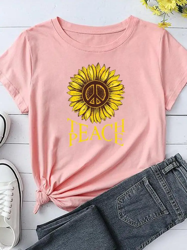 

Summer Tee Women Lady Print Casual Cartoon Clothing Peace Flower Lovely Watercolor 90s Fashion Tshirts T-Shirt Graphic T Top