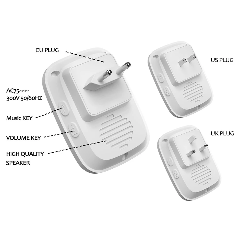 WEMEDA Smart Self-powered Wireless Doorbell No Battery Waterproof Gold Chime Home Door Bell US EU UK Plug 1 Button 4 Receiver