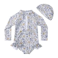 UV Small Baby Girl Swimsuit One Piece Swimming Swimwear Floral Ruffles Bathing Suit Long Sleeve Kid Beach Swim Swear 6month-7yrs 2