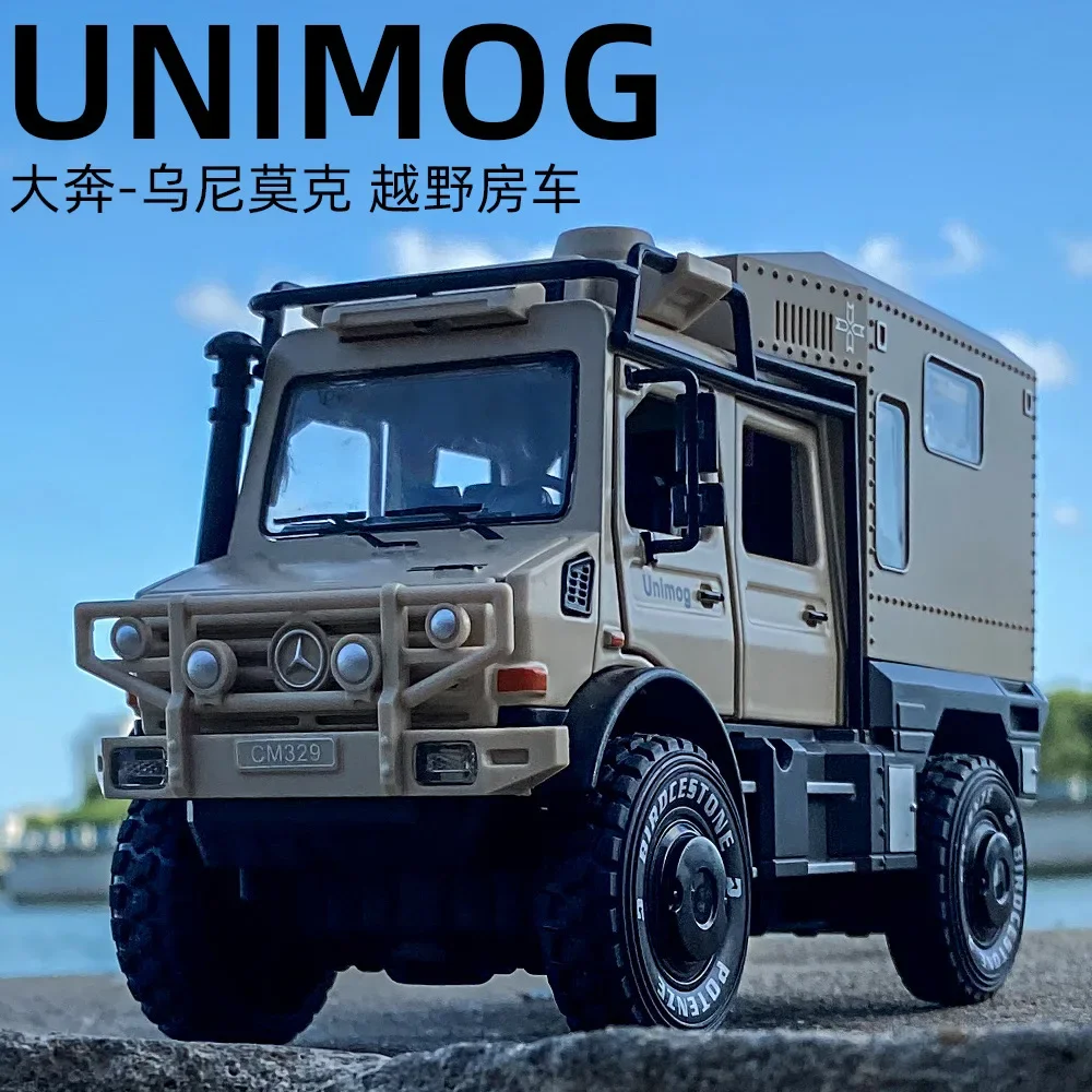 

Модель автомобиля Benz UNIMOG 1:28, модель литая под давлением из металлического сплава, со звуком и светильник, Детская Подарочная коллекция