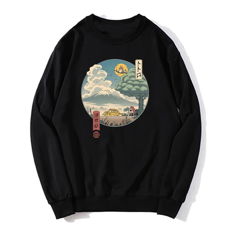 

Japanese Mount Fuji Print Hoodie Women Harajuku Miyazaki Hayao Kawaii Sweater Graphic 90s Fashion Men Unisex Sweatshirt