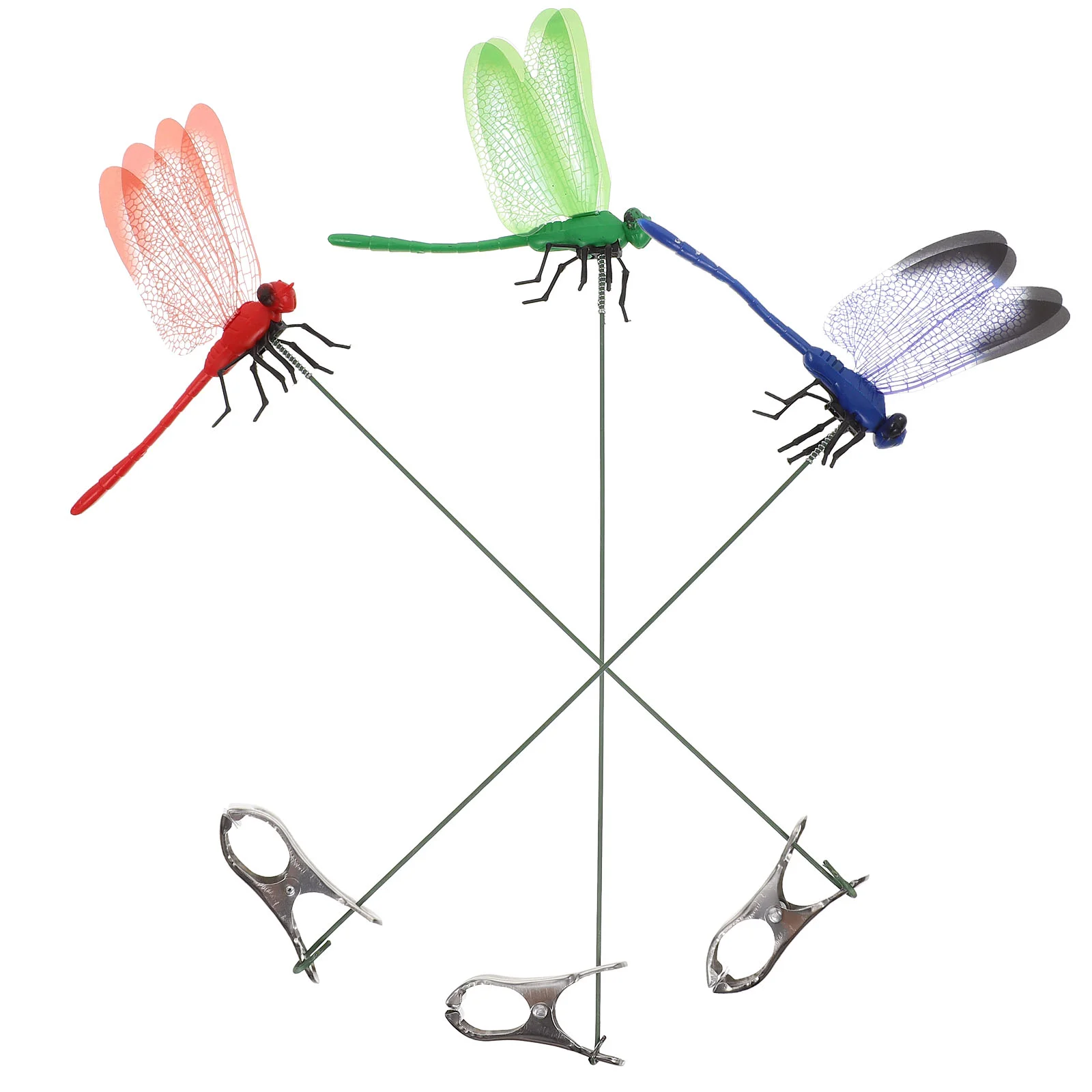 Garden Art Decor Animal Sculpture Decorations Dragonfly Decoration 3 Pcs Simulation Dragonfly Clip Bug Deterrent Pole Clips Ons Outdoor Garden Statues Three Piece Suit
