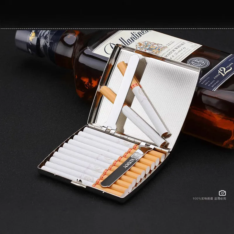 Dual Purpose Anti-pressure Stainless Steel Metal  Fine Cigarette Case Box Capacity of 20 Cigarettes Men Gift 2