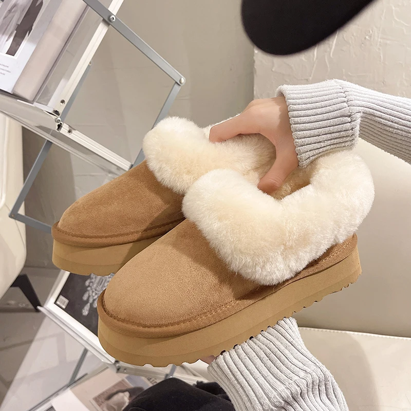 NEW Natural Wool Woman Snow Boots 2024 Real Sheepskin Women's Women Boots Women Shoes Flats Shoes Plus Size 42 Women Fluffy New