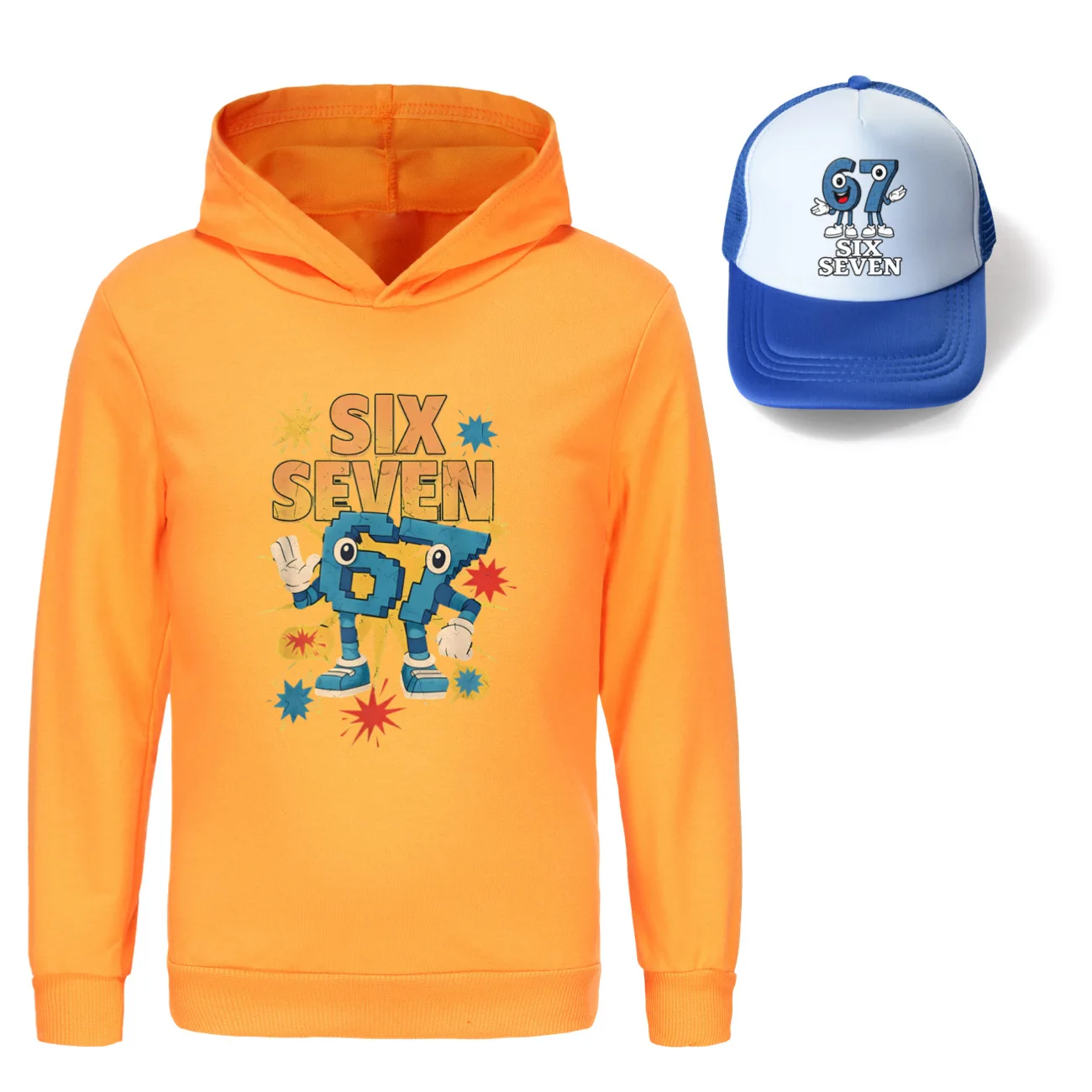 Steal A BrainRot Clothes  소녀 스웨트 셔츠 67 Six Seven Kids 캐주얼 후드티 아동용 긴 소매 아웃웨어 소년 스웨터+모자