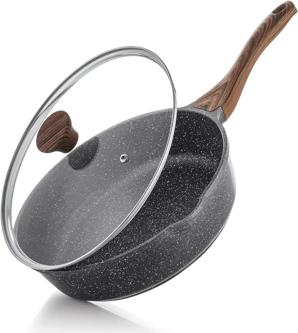 Nonstick Deep Frying Pan Skillet, 12-inch Saute Pan with Lid, Stay-cool  Handle, Chef Pan Healthy Stone Cookware Cooking Pan - AliExpress