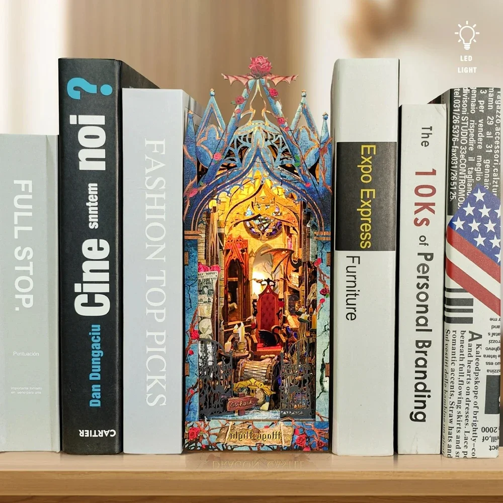 

DIY Book Nook Kit Shelf Insert Miniature Castle Crafts House Wooden Bookshelf Room Dollhouse Bookend Toys Adults 3D Puzzle Gift