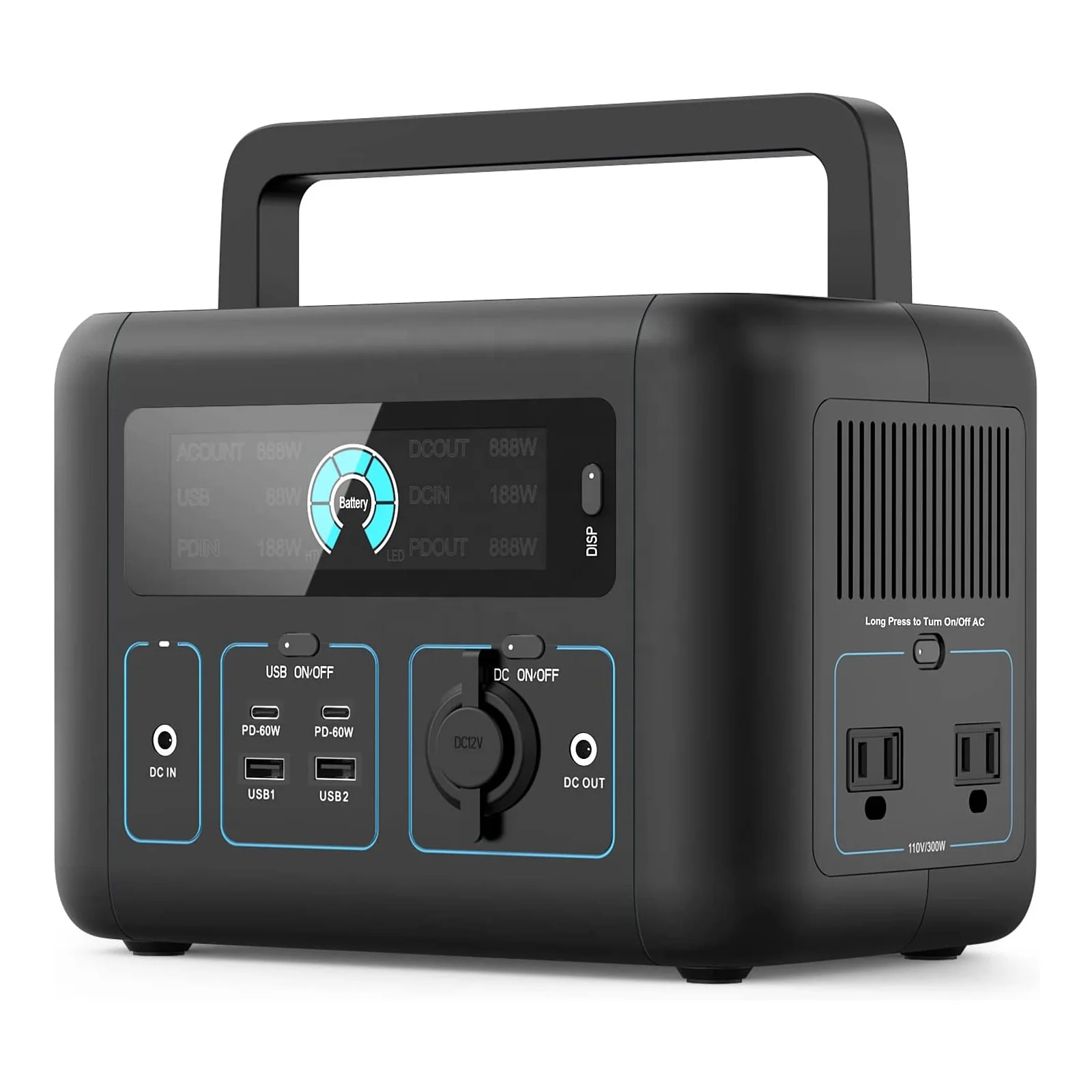 

Portable Power Station 300W,296Wh Lithium Battery 80000mAh , 2-60W PD And110V/330W Pure Sine Wave, Solar Generator