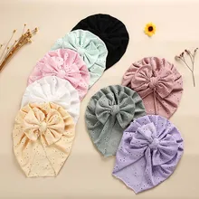 Newborn Headband Elastic Baby Turban Hat Bowknot Soft Cotton Kids Baby Girl Hats Solid Color Cap Bonnet Winter Children Caps New