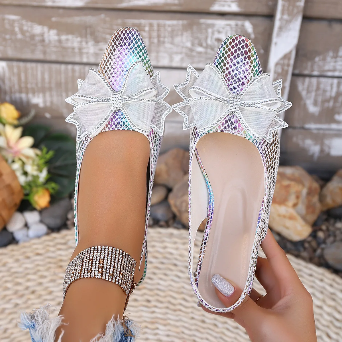 Women Flat Sandals 2025 Fashion Summer Flat Heel Women Shoes Butterfly Knot Designed Sandals Pointed Casual Single Shoes Women