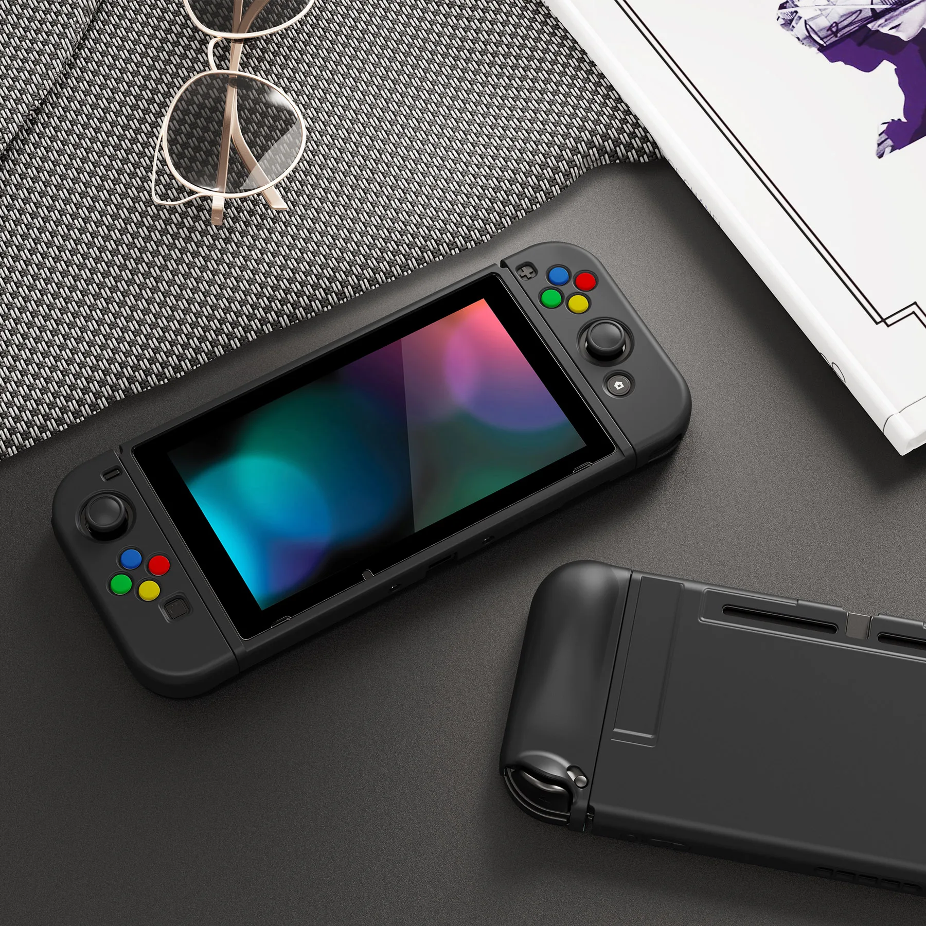 

PlayVital ZealProtect Black Soft Protective Case for Nintendo Switch with Screen Protector & Thumb Grips & Direction Button Caps