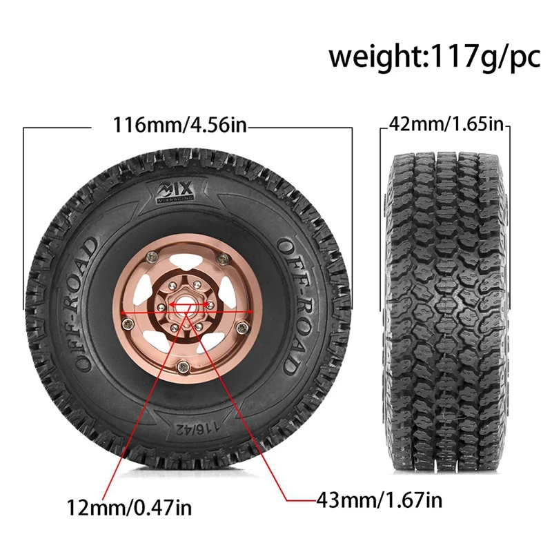 4PCS 116Mm Off Road Buggy-Tires Wheel 12Mm Hex Hubs For 1/10 RC Racing Car 4WD Nitro HPI/HSP/BAZOOKA/CAMPER/Kyosho