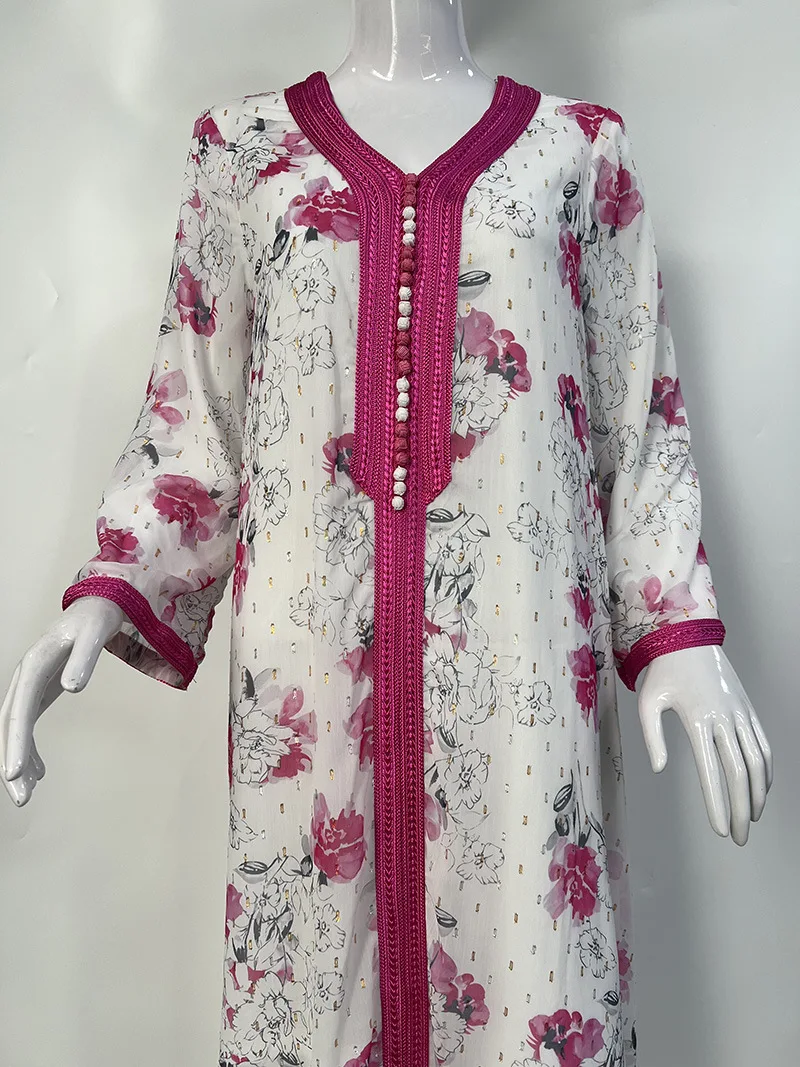 فستان نسائي طويل مطبوع عليه زهور ، والعيد ، عباية إسلامية ، والجلابية ، ورمضان ، ومروكو ، ودبي ، وعربي ، وقفطان ، وفساتين إسلامية