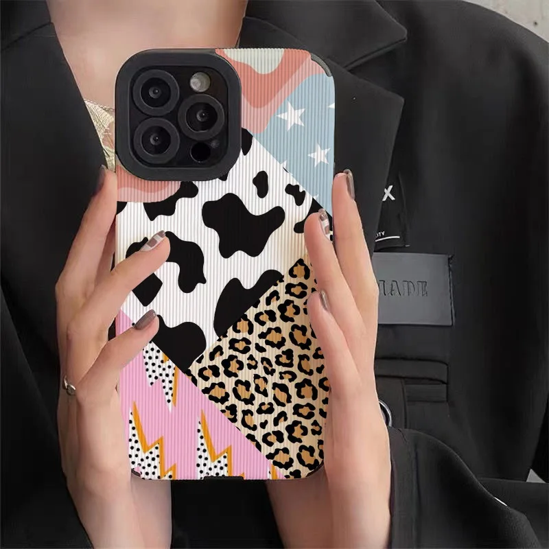 Creative Leopard Cow Silicone Leather Case For iPhone 16 15 14 13 17 Pro Max Air 11 12 Mini  Soft Shockproof Cover — view 3