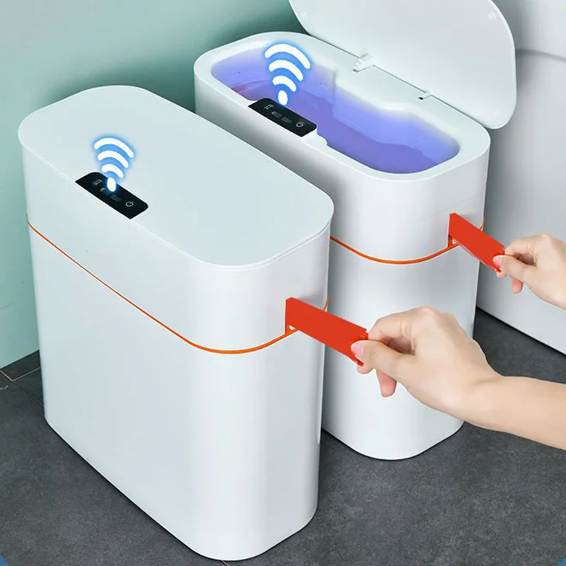 Cubo de basura reciclaje cubo basura con Sensor inteligente para el hogar  papelera Familia cocina baño cubo basura electrónica automática,  impermeable, con Sensor de costura Toilet Rendija Toilet Rendija estrecha
