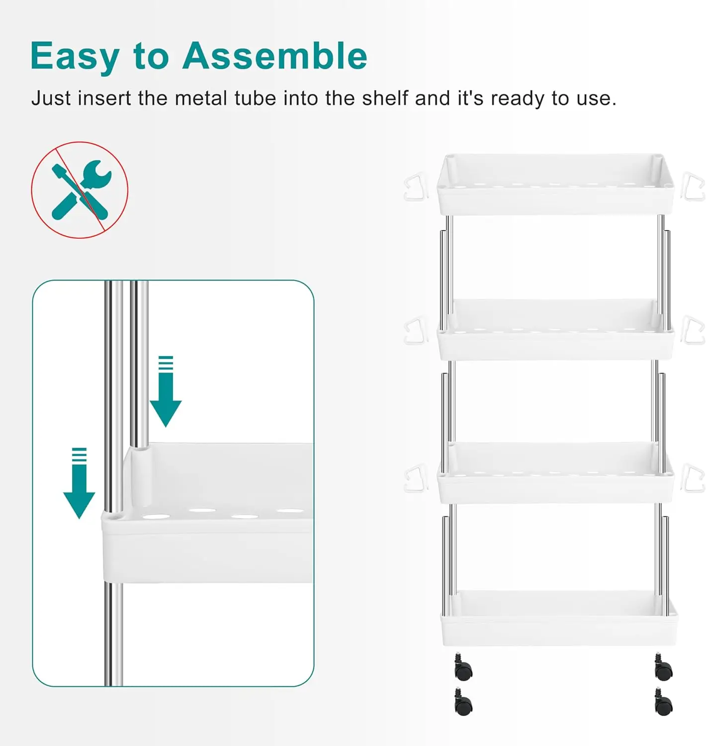 YSSOA Rolling Storage Cart, 4 Tier Slim Mobile Shelving Unit for Storage,360° Rotating Wheel Lockable Utility Cart,Great for Off 6