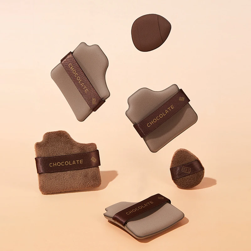 Nut Powder Puff Set Sponge Dry and Wet Dual-Use Leather Surface Flocking Makeup Puff Soft Skin-friendly Air Cushion 6 PCS GECOMO