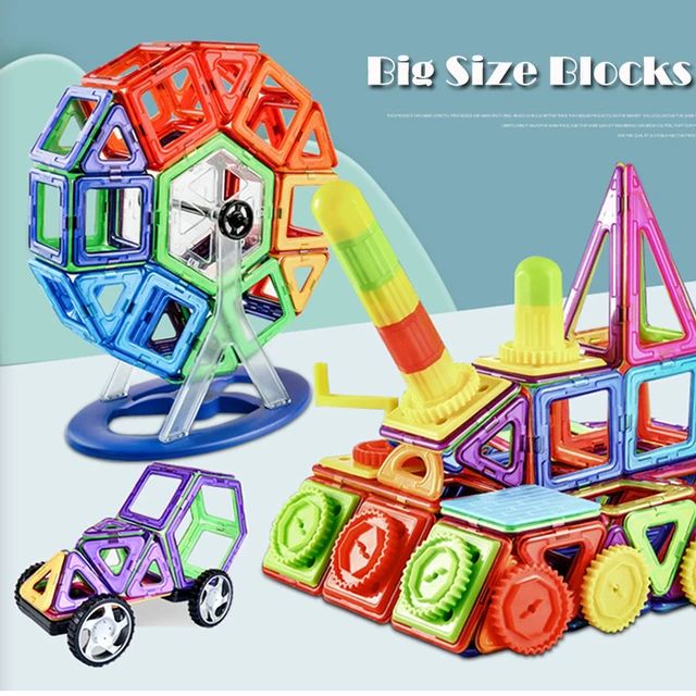 21-180pcs Big Size Magnetic Constructor Designer Set Magnet Blocks Model Building Blocks Educational Toys for Children Gift 1