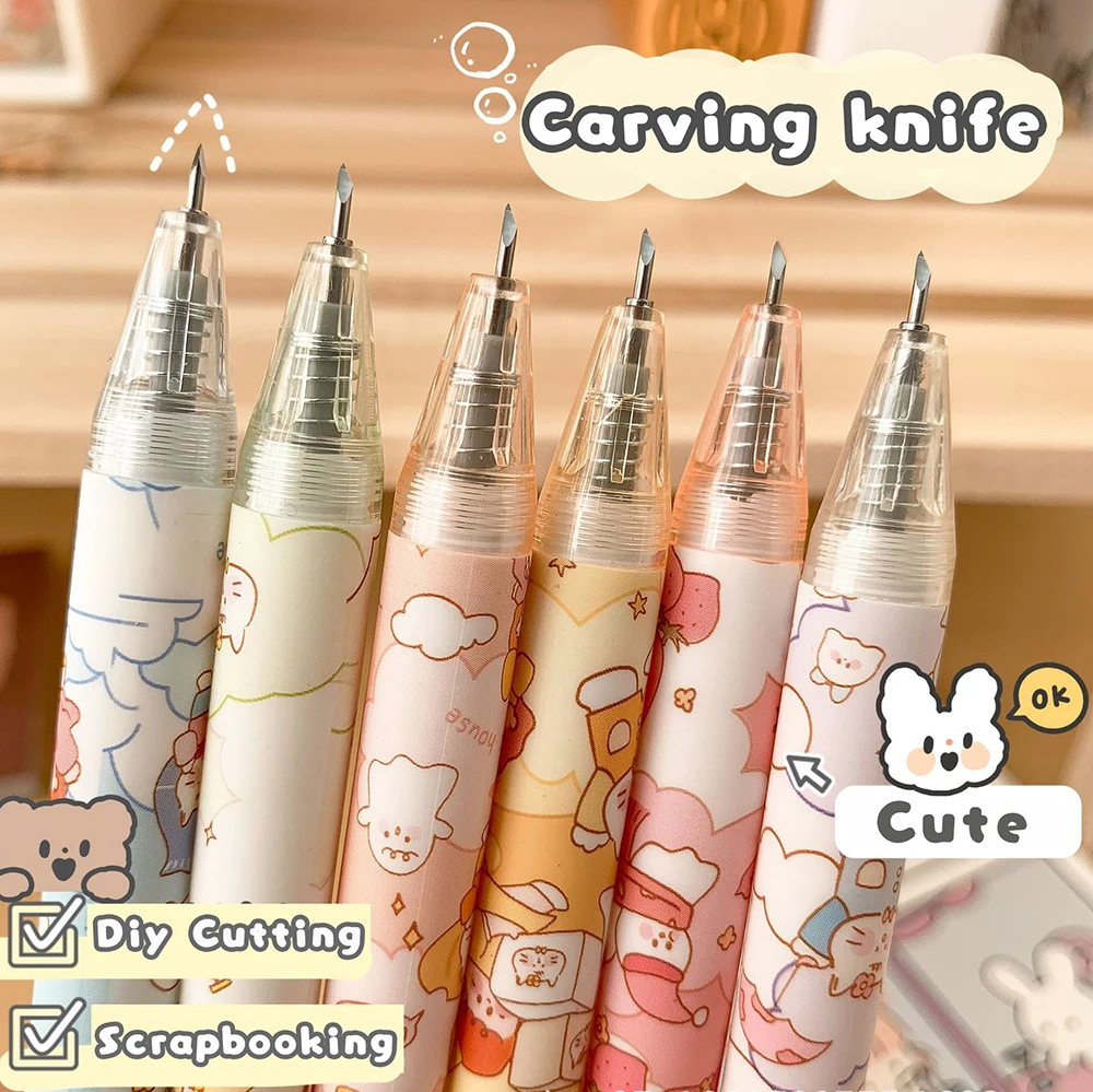 Cute Cartoon Press Pen Knife Precision Craft Stickers Scrapbooking Cutting Tools Portable Knife Carving DIY Craft Supplies 8 pcs set fondant graver carving knife convenient cake decorating tools creative practical diy carving flower craft knife