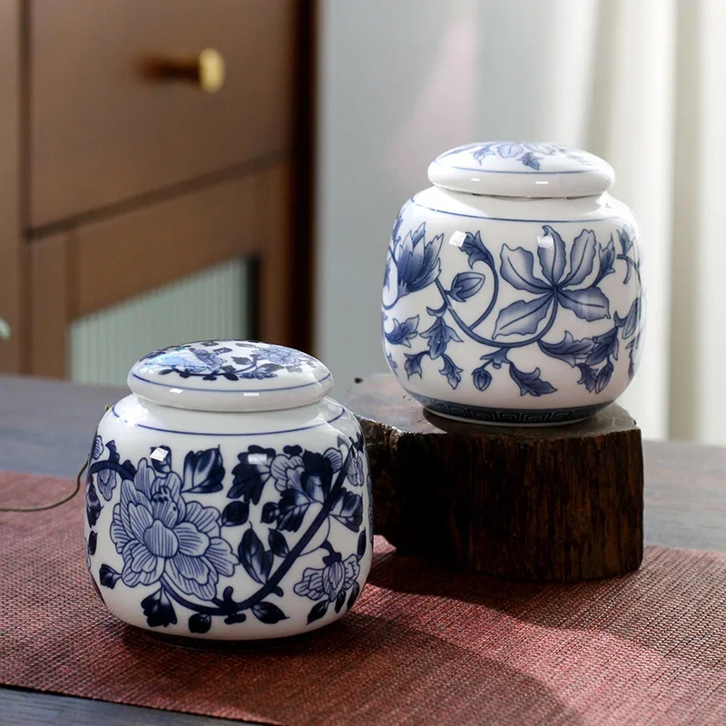 Chinese Blue and White Porcelain Tea Caddy Sealed Containers for Tieguanyin Travel Tea Bag Storage Box Coffee Canister tea tin box,tea canister,ceramic storage jar