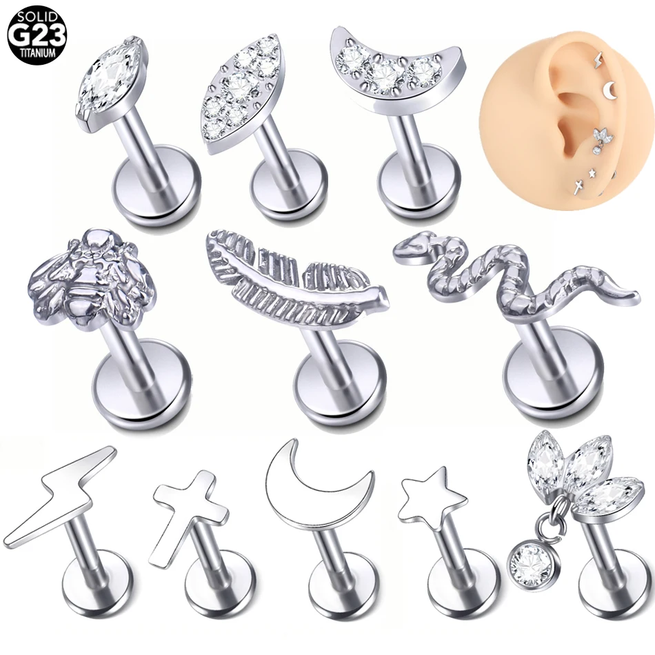 Piercing A Bottone In Titanio - 2 Pezzi, 18G/16G, Per Labbra, Naso, Orecchie, Con Brillantini, Ipoallergenico