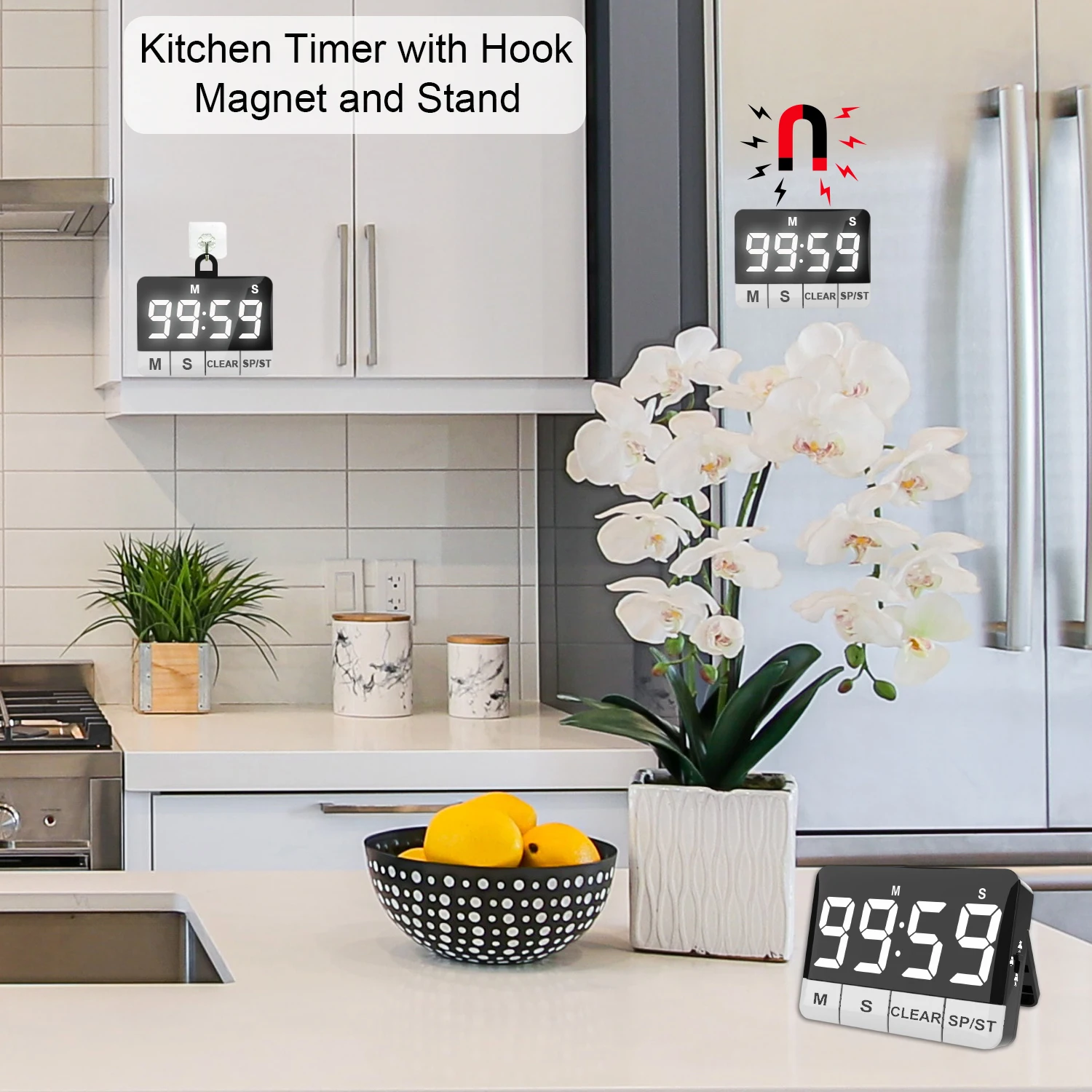 Digital LED Countdown Kitchen Timer with Magnetic Backing