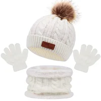 3Pcs Winter Baby Hat Scarf Gloves Set Solid Color Toddler Bonnet Cute Pompom Knitted Hats Outdoor Warm Infant Accessories 1-5Y 1