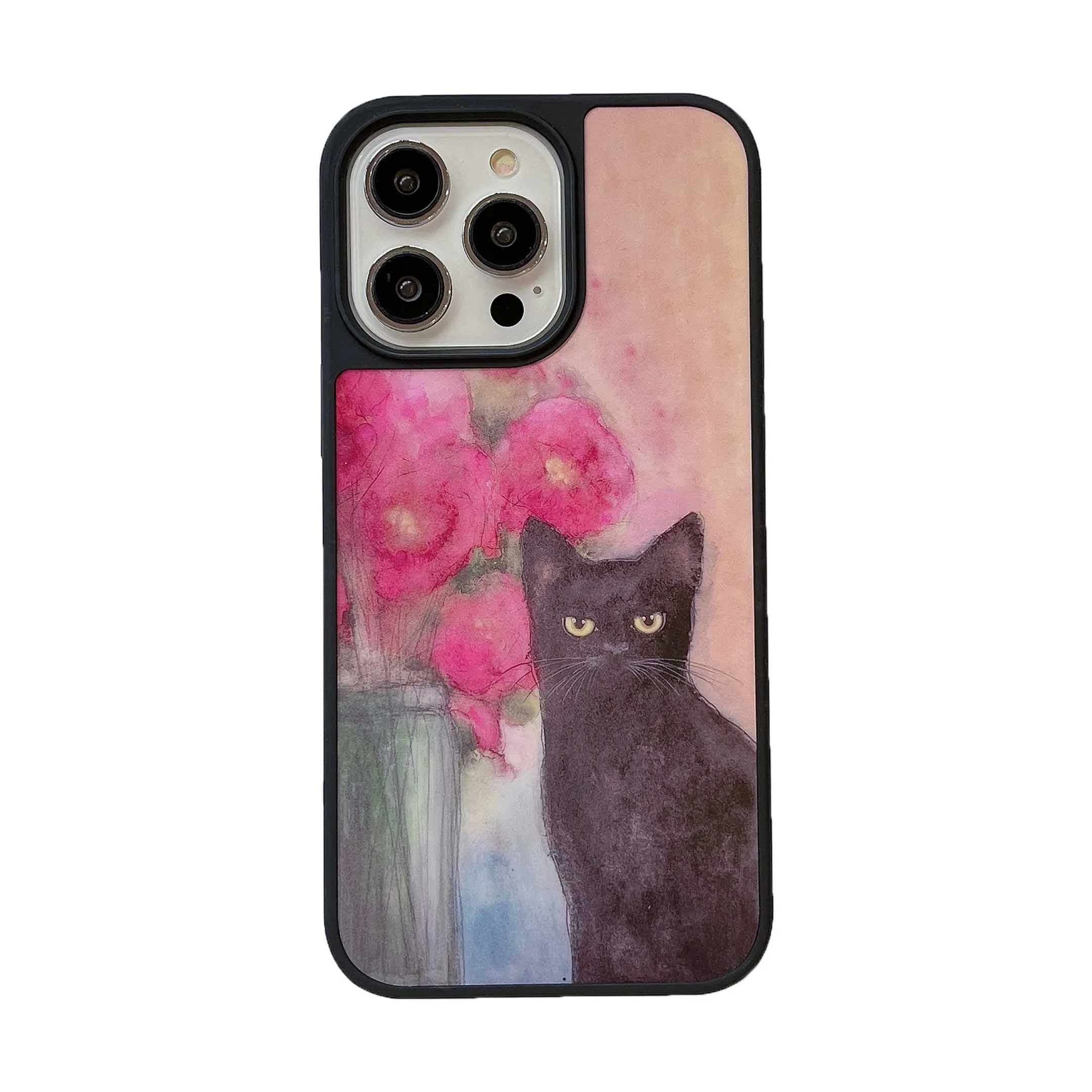 Black Cat Flower Phone Case for iPhone