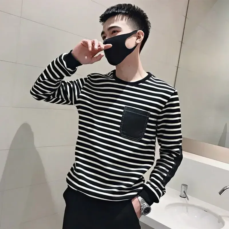 thumbnail image 1 of Sudaderas de rayas de primavera para hombre, ropa de manga larga, 2024, nuevas camisetas de diseñador, tendencias de moda, camisetas emo XL a granel para hombre, 1 of 4